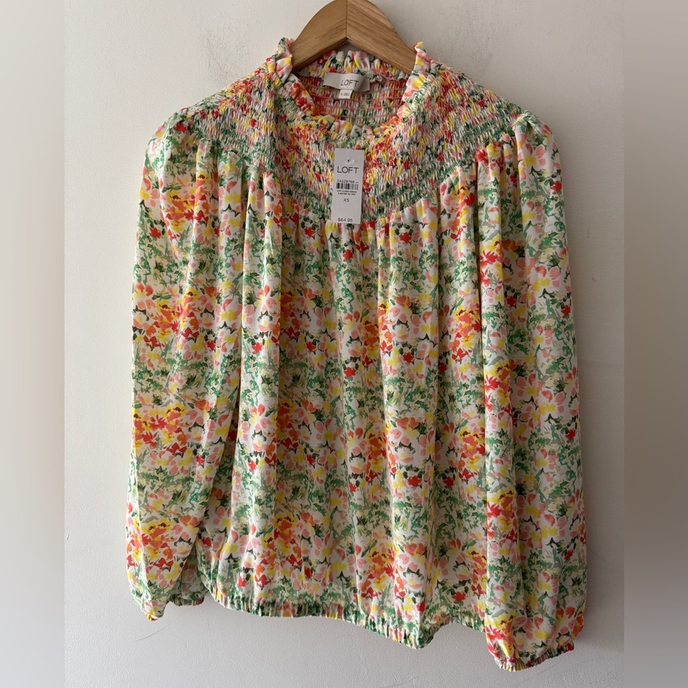 NEW!! LOFT‎ Buttercup Floral Smocked Yoke Blouse Top